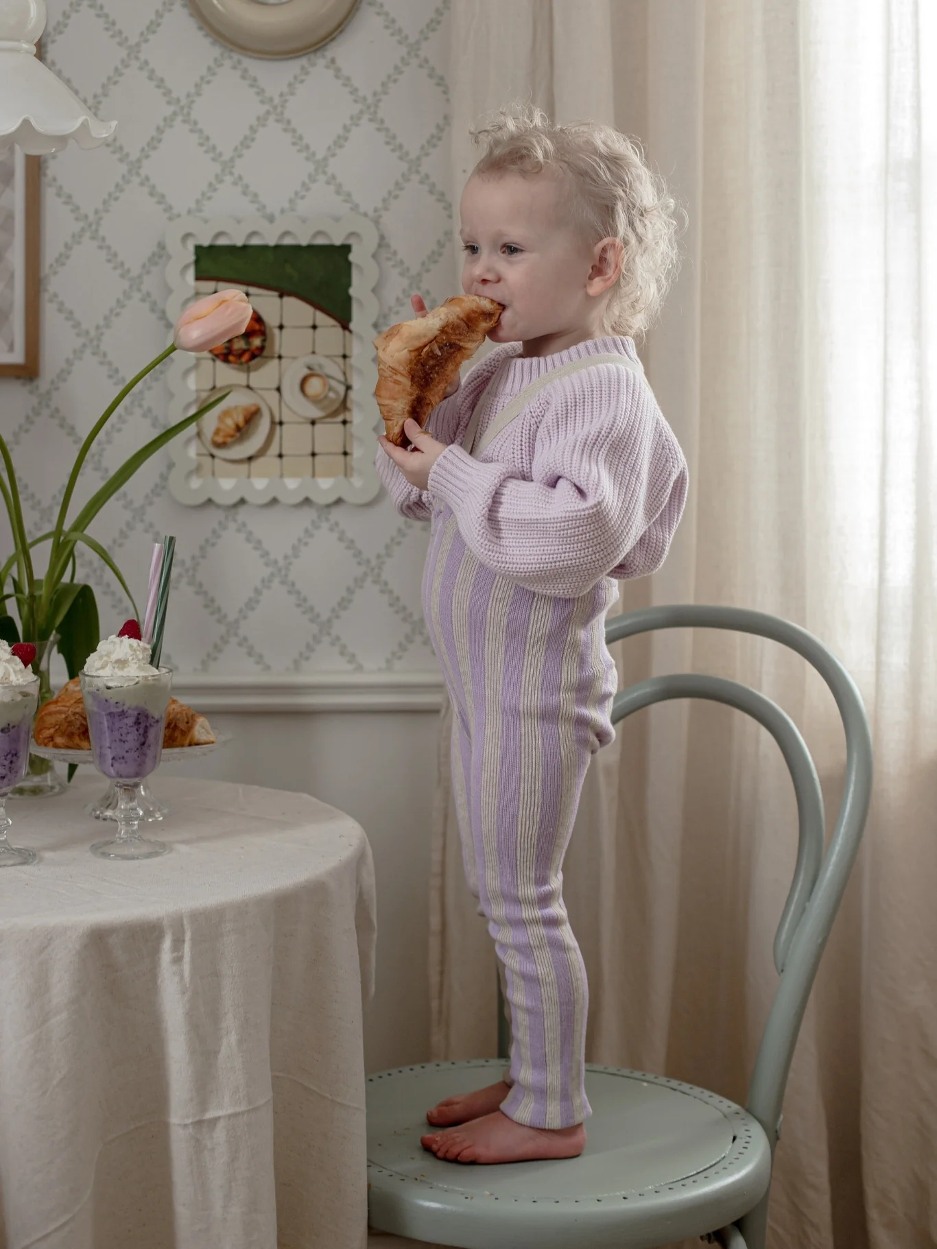 Lavender and Cream Striped Footless Tight - Image 2