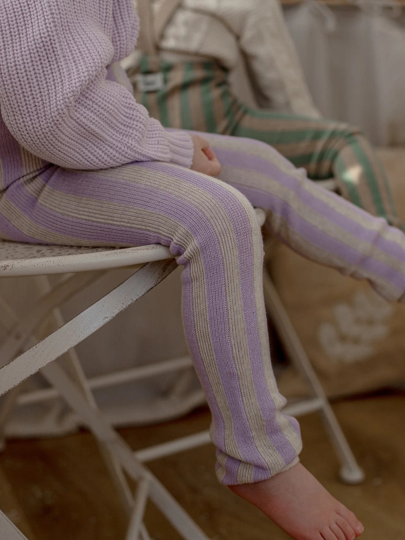 Lavender and Cream Striped Footless Tight - Image 4