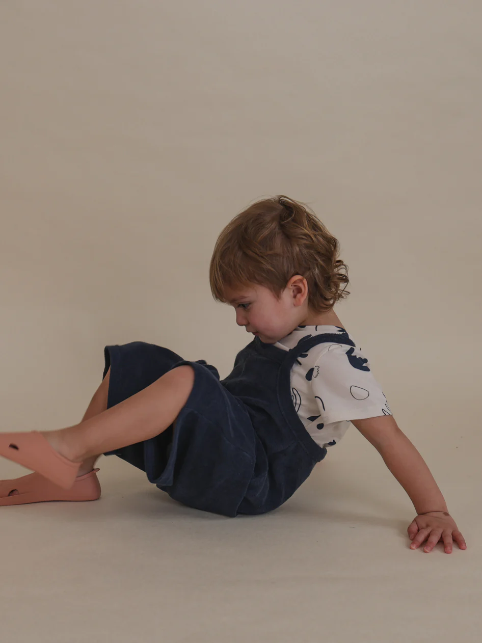 Navy Terry Cropped Dungarees - Image 4