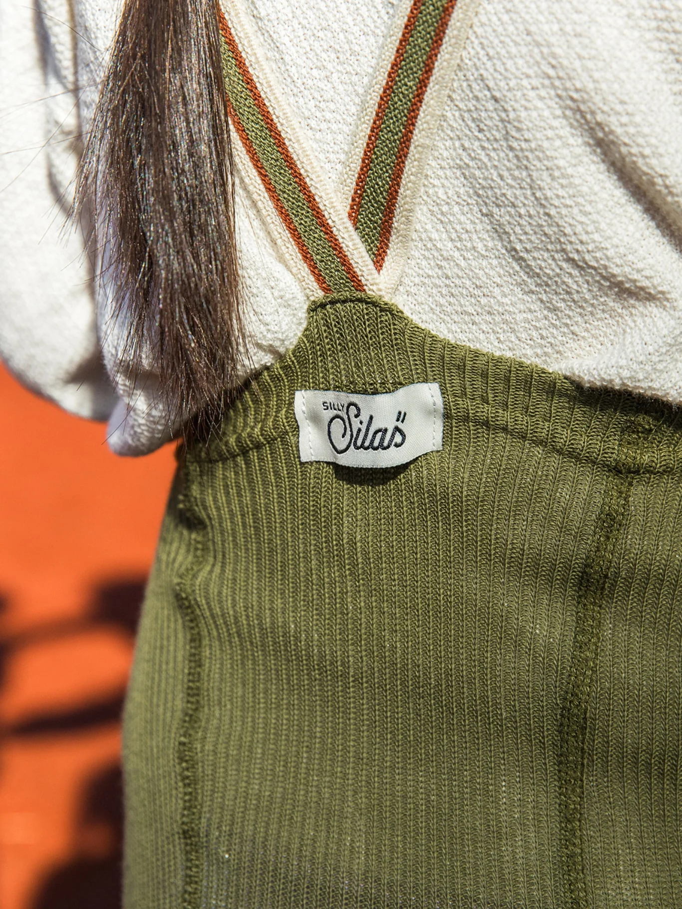 Olive Striped Footless Tights with braces - Image 3