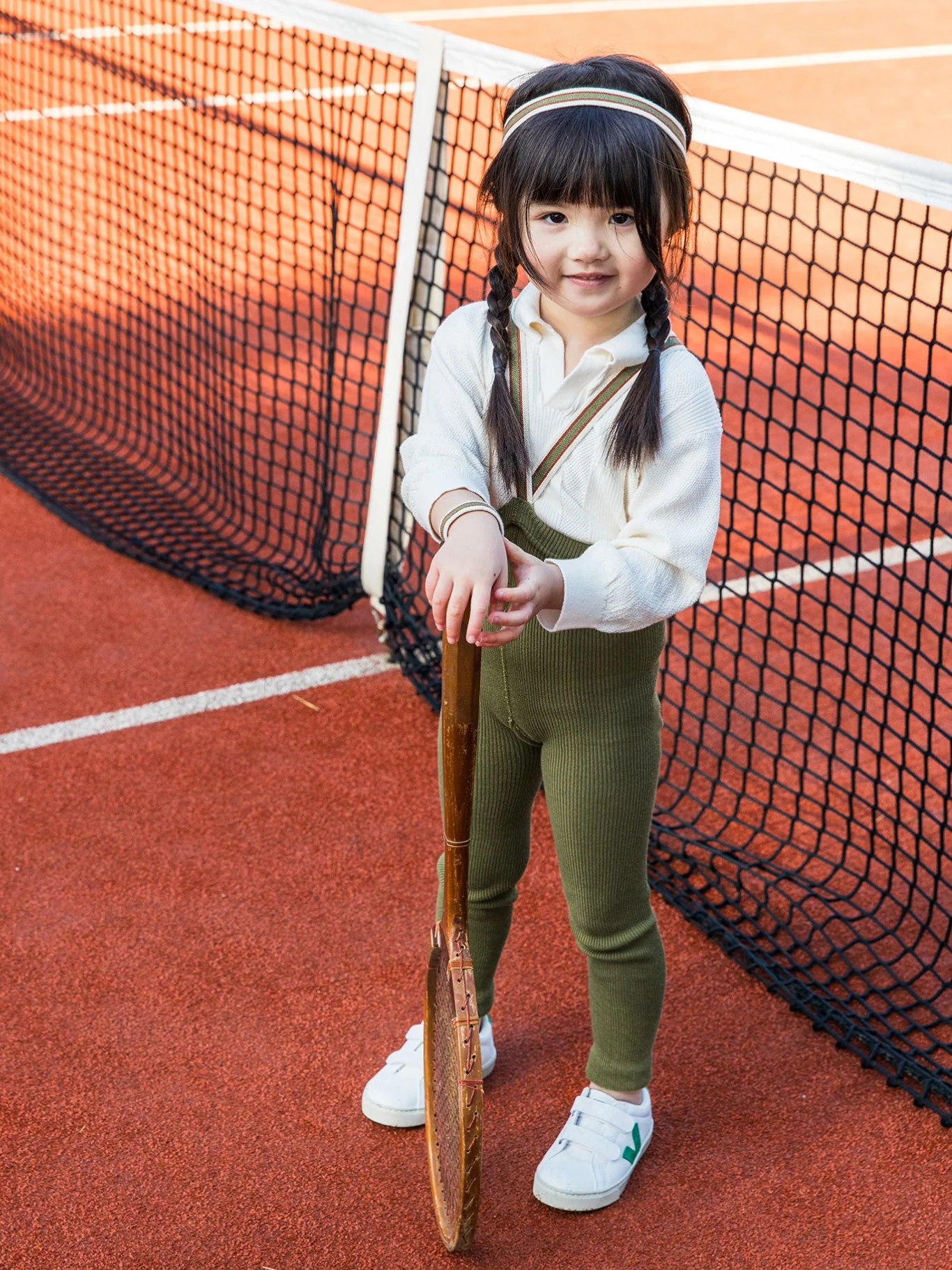 Olive Striped Footless Tights with braces - Image 4