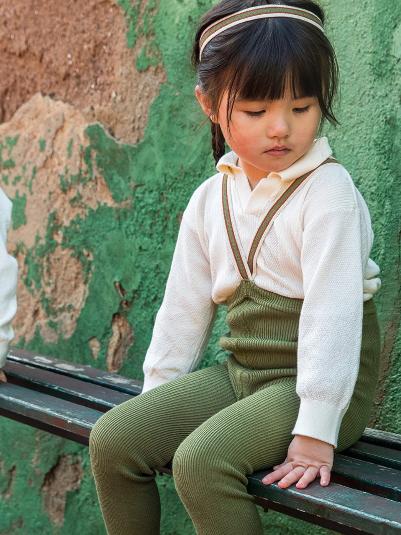 Olive Striped Footless Tights with braces - Image 5