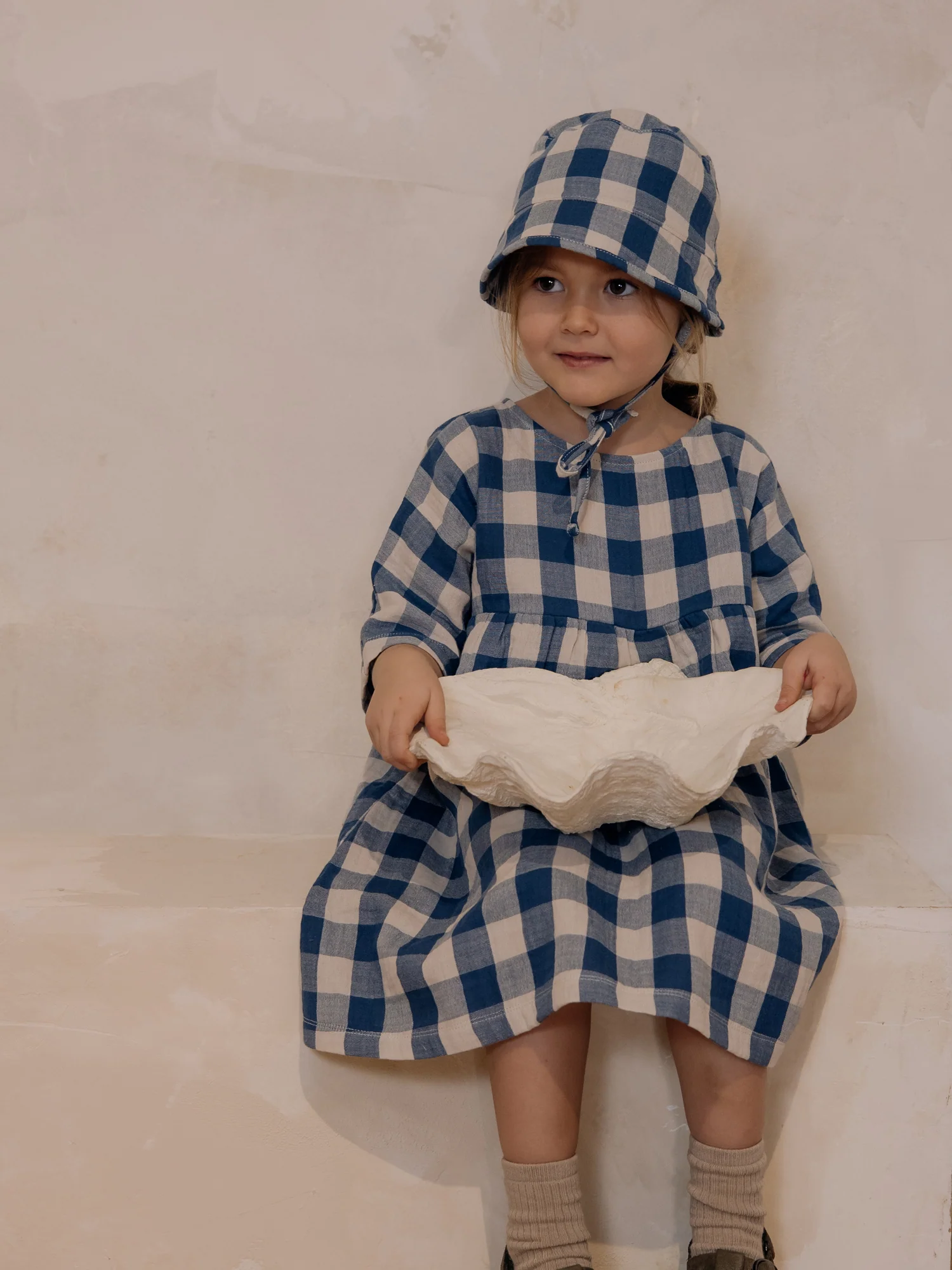 Pottery Blue Gingham Bucket Sun Hat - Image 4