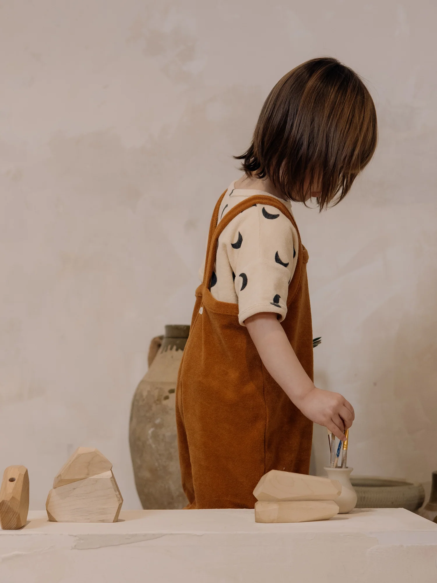 Terracotta Terry Cropped Dungarees - Image 3