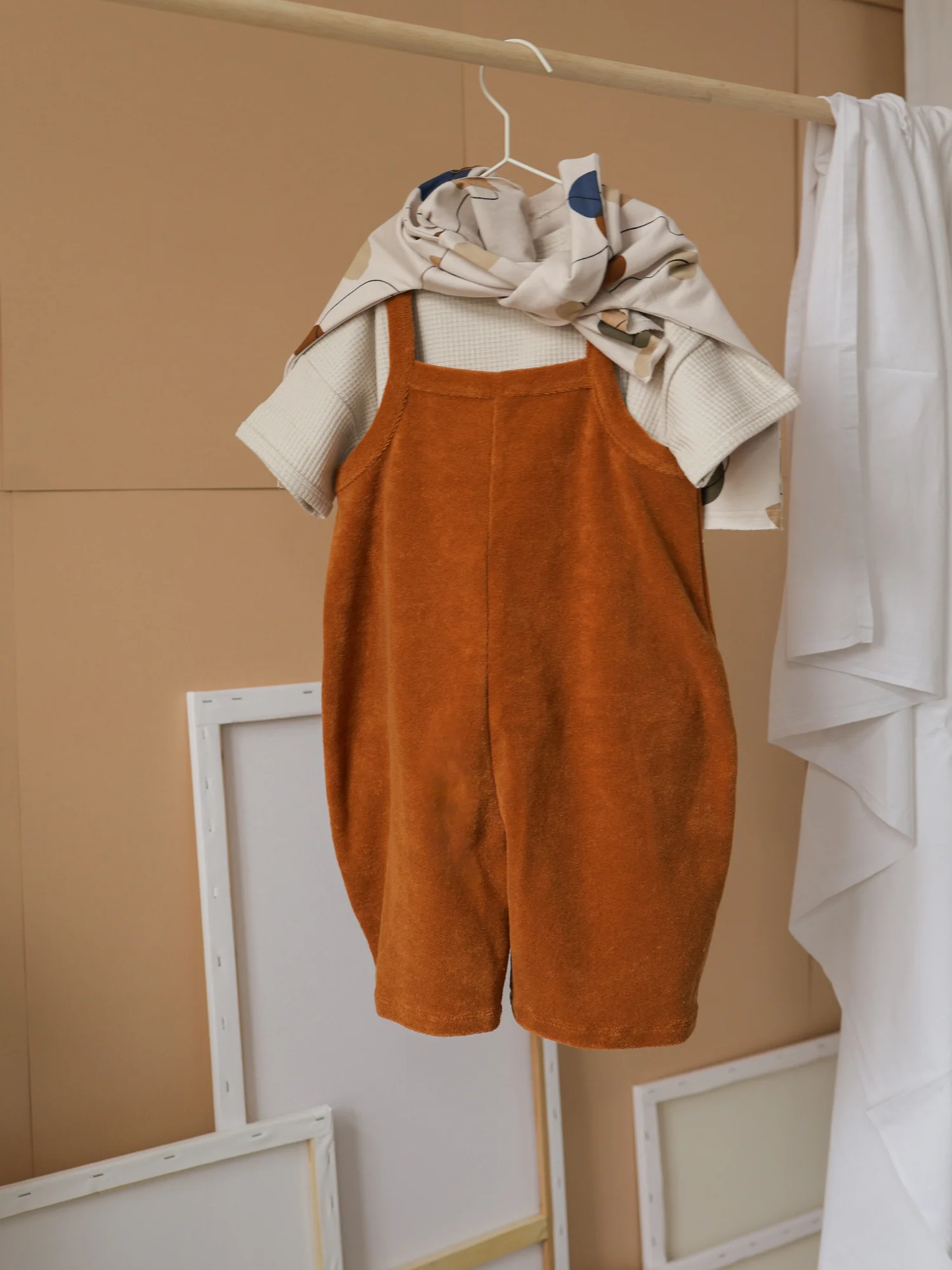 Terracotta Terry Cropped Dungarees - Image 7